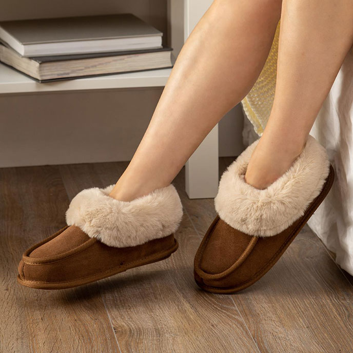 Isotoner Ladies Real Suede Moccasin Bootie Tan